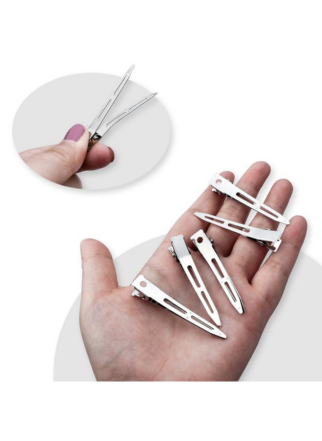Tenalleys - 50 Pcs Silver Metal Duck Bill Hair Clips Single Prong Hair Clips Alligator Curl Clips Women Styling Hair Clips For Hair Coloring Bows Diy Hair Extensions Salon (2.2Inch) - Image 1