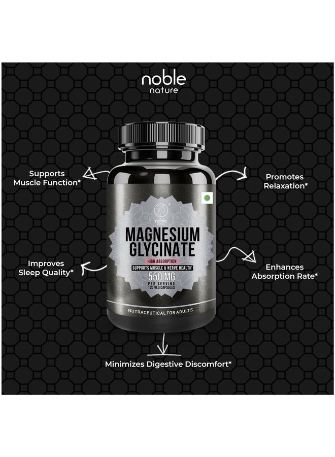 noble nature High Absorption Magnesium Glycinate 550mg - 120 Veg Capsules - 4 Months Supply - Image 5