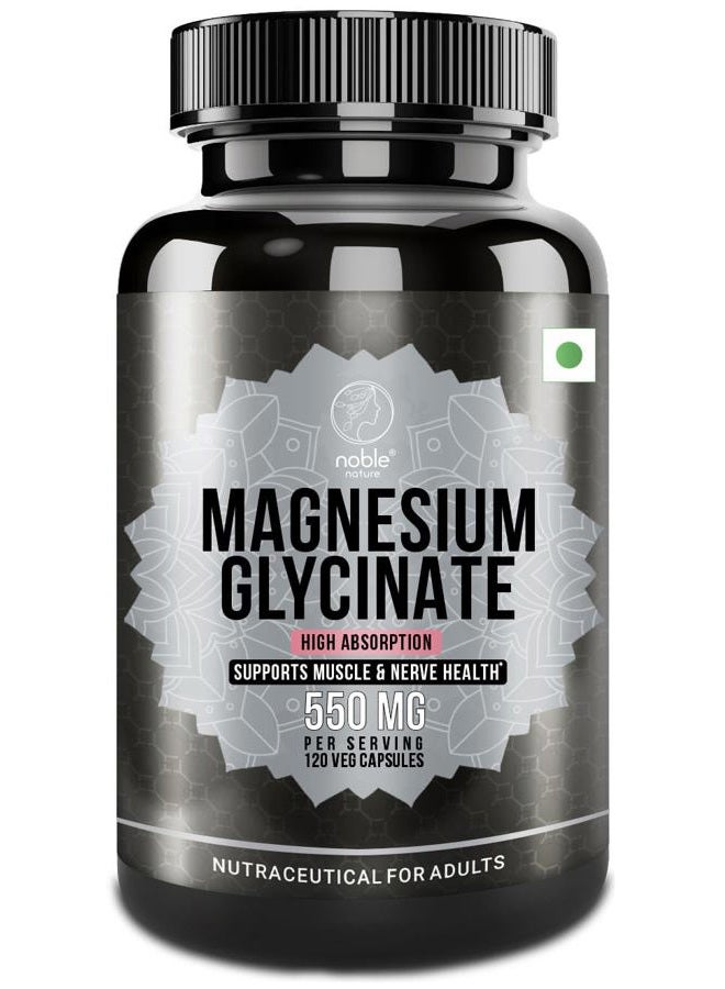 noble nature High Absorption Magnesium Glycinate 550mg - 120 Veg Capsules - 4 Months Supply - Image 1