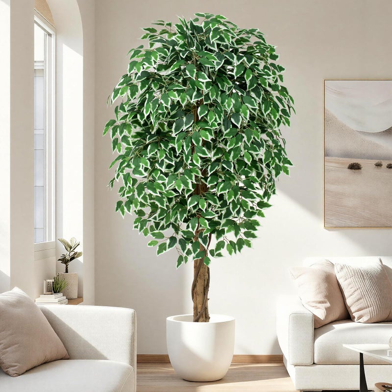 Keeplush 6.2ft Ficus Artificial Trees with 3 Natural Curved Trunks, 74" Tall Lush Faux Tree for Home Decor Indoor, Green Lifelike Fake Ficus Tree 1pcs - Image 4