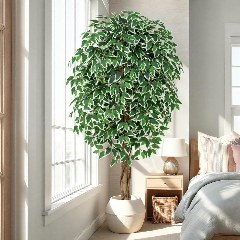 Keeplush 6.2ft Ficus Artificial Trees with 3 Natural Curved Trunks, 74" Tall Lush Faux Tree for Home Decor Indoor, Green Lifelike Fake Ficus Tree 1pcs - Image 5