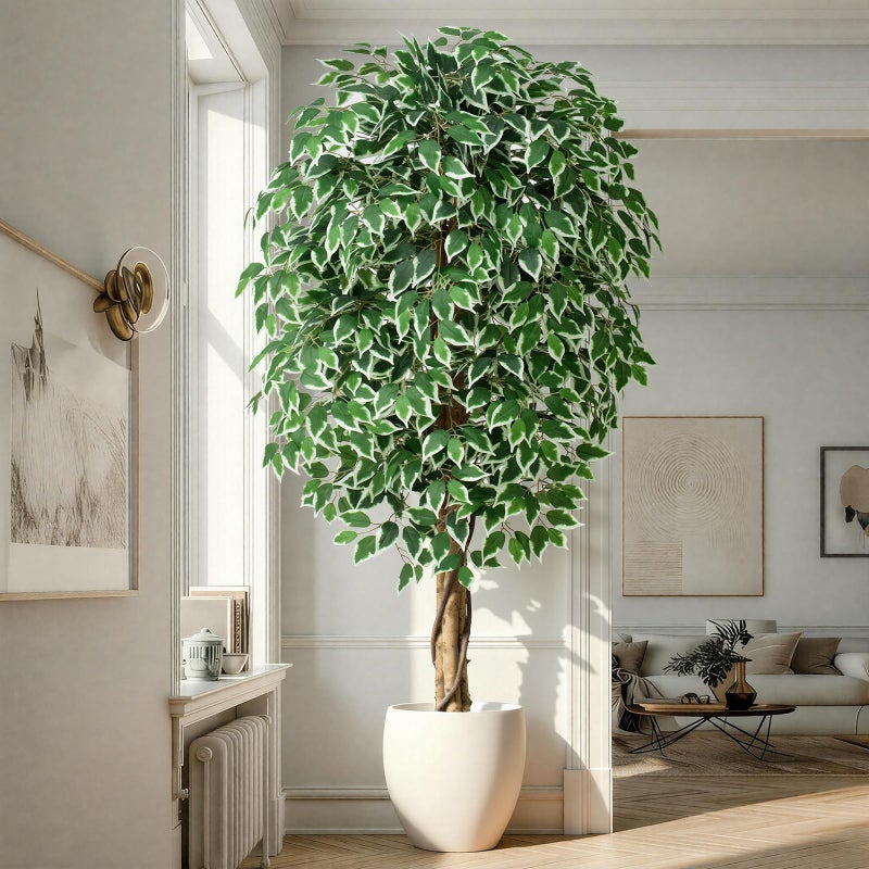 Keeplush 6.2ft Ficus Artificial Trees with 3 Natural Curved Trunks, 74" Tall Lush Faux Tree for Home Decor Indoor, Green Lifelike Fake Ficus Tree 1pcs - Image 1