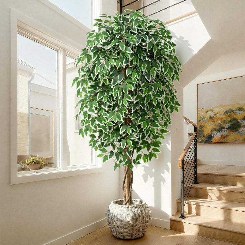 Keeplush 6.2ft Ficus Artificial Trees with 3 Natural Curved Trunks, 74" Tall Lush Faux Tree for Home Decor Indoor, Green Lifelike Fake Ficus Tree 1pcs - Image 2