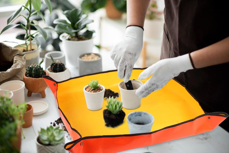 Azureblue 30 "" X 30 "" Large Plant Repotting Mat For Indoor Plants Potting Soil  Foldable Waterproof Plant Repotting/Potting Tray  Portable Potting Mat Gardening Tray For House Plants (Medium 30 X 30 "" (Orange)) - Image 5