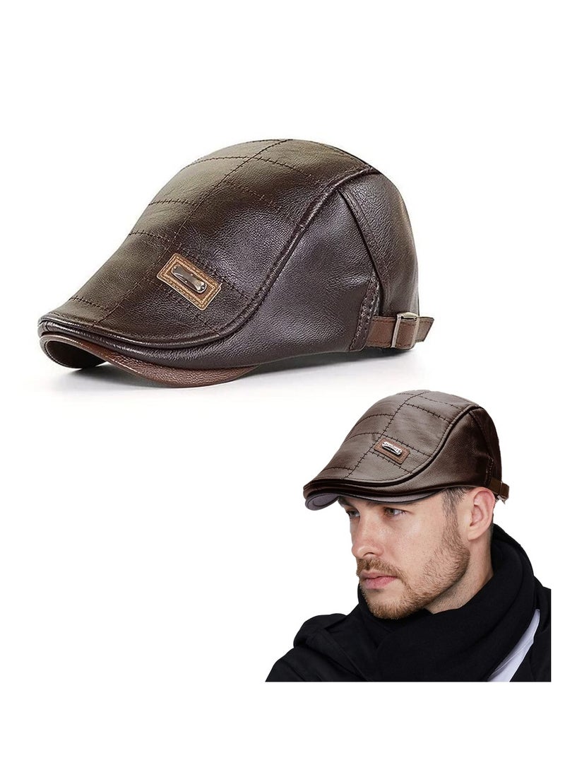 Generic - Stylish Adjustable Men's PU Leather Beret Vintage Duckbill Newsboy Cap in Dark Brown - Image 1