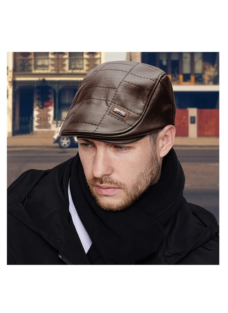 Generic - Stylish Adjustable Men's PU Leather Beret Vintage Duckbill Newsboy Cap in Dark Brown - Image 1