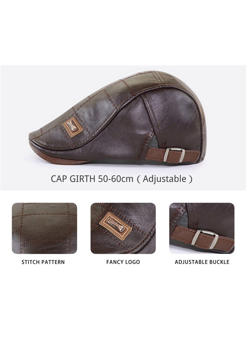 Generic - Stylish Adjustable Men's PU Leather Beret Vintage Duckbill Newsboy Cap in Dark Brown - Image 1