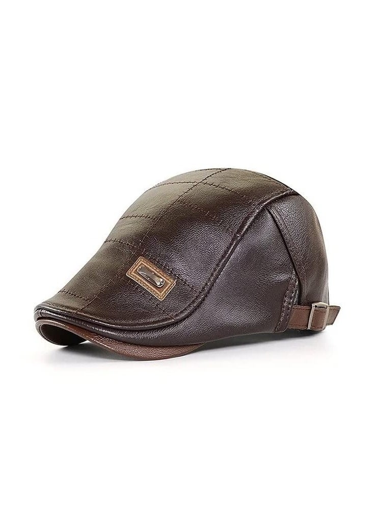 Generic - Stylish Adjustable Men's PU Leather Beret Vintage Duckbill Newsboy Cap in Dark Brown - Image 1