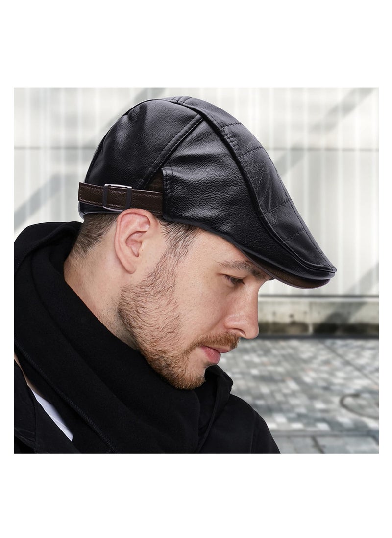 Generic - Stylish Adjustable Men's PU Leather Beret Vintage Duckbill Newsboy Cap in Dark Brown - Image 1
