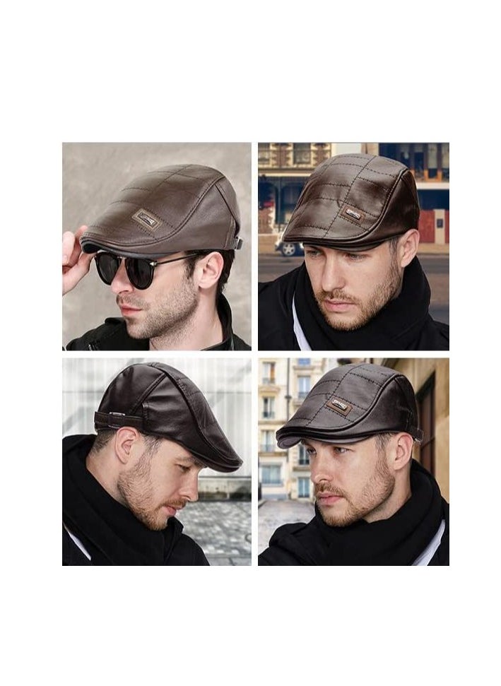 Generic - Stylish Adjustable Men's PU Leather Beret Vintage Duckbill Newsboy Cap in Dark Brown - Image 1