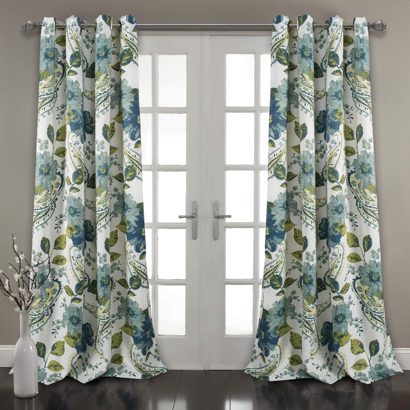 Lush Decor Floral Paisley Light Filtering Window Curtain Panel Pair, 52"W x 108"L, Blue - Image 1