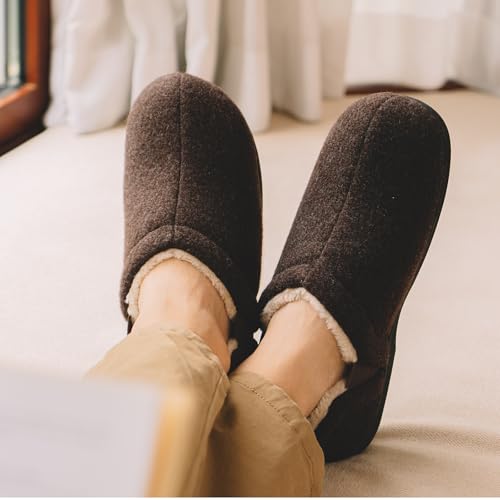 LongBay Men's Slippers Warm Bedroom Memory Foam House Shoes Slip-On for Indoor Outdoor Winter (Coffee, 7-8) - Image 2