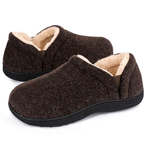 LongBay Men's Slippers Warm Bedroom Memory Foam House Shoes Slip-On for Indoor Outdoor Winter (Coffee, 7-8) - Image 1