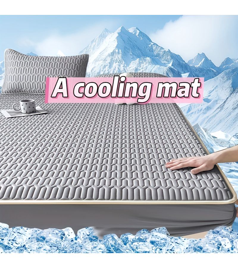 Sky Blue Cooling Mat with Fitted Sheet Design for Mattresses Under 30 Inches Height 35.43x78.74 Inch Ice Fiber Fabric - Image 3