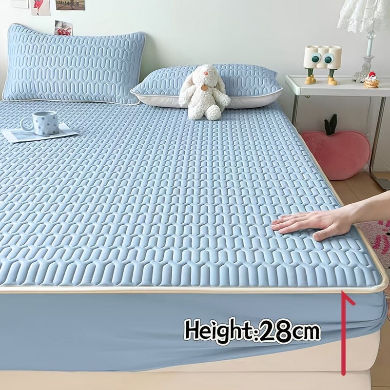 Sky Blue Cooling Mat with Fitted Sheet Design for Mattresses Under 30 Inches Height 35.43x78.74 Inch Ice Fiber Fabric - Image 1