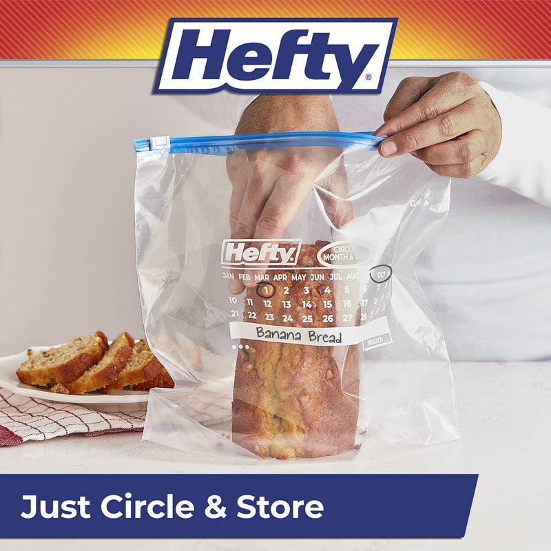 Hefty Calendar Slider Gallon Freezer Bags, 25 Count (Pack of 4), Gallon Slider Bags for Freezer with Calendar Dates, Holds Raw Meat, Soups, Fruits and Veggies, and More, Secure Zip and Click Closure - Image 5