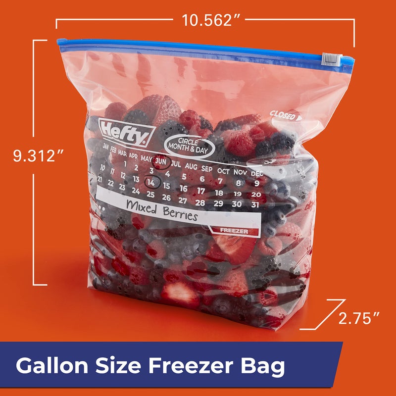 Hefty Calendar Slider Gallon Freezer Bags, 25 Count (Pack of 4), Gallon Slider Bags for Freezer with Calendar Dates, Holds Raw Meat, Soups, Fruits and Veggies, and More, Secure Zip and Click Closure - Image 2