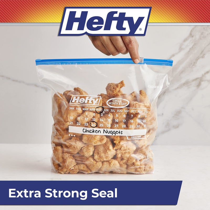 Hefty Calendar Slider Gallon Freezer Bags, 25 Count (Pack of 4), Gallon Slider Bags for Freezer with Calendar Dates, Holds Raw Meat, Soups, Fruits and Veggies, and More, Secure Zip and Click Closure - Image 3
