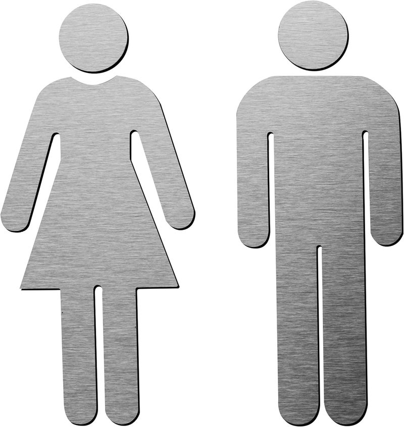 GLOBE ROCKET Brushed Aluminum Men's and Women's Bathroom Sign Decor Figure Set - Men and Women Modern Restroom Sign - Bathroom Door Signs - Restroom Signs for Business - Bathroom Signage - Image 1