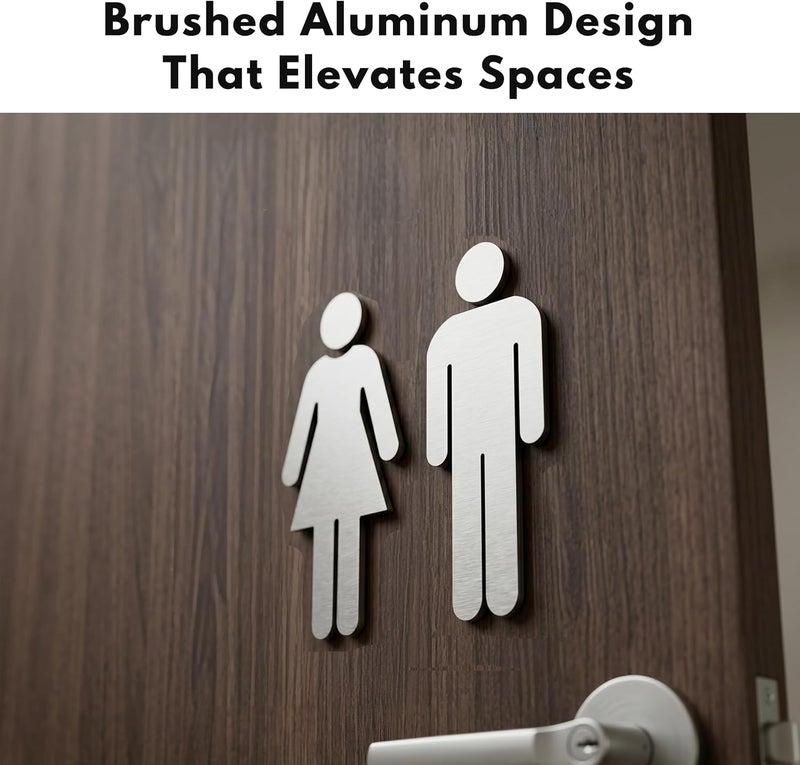 GLOBE ROCKET Brushed Aluminum Men's and Women's Bathroom Sign Decor Figure Set - Men and Women Modern Restroom Sign - Bathroom Door Signs - Restroom Signs for Business - Bathroom Signage - Image 5