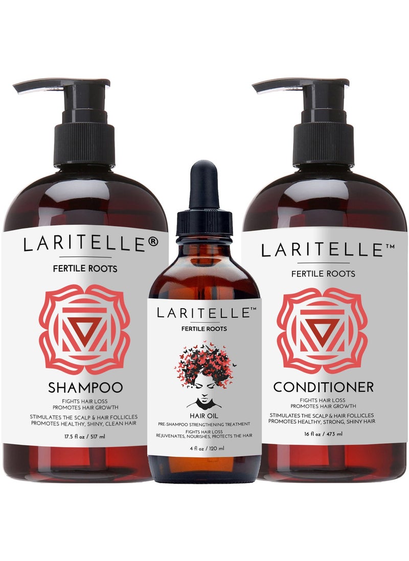 Laritelle - Organic Hair Growth Set Shampoo 17 oz  Conditioner 16 oz  Hair Loss Treatment 4 oz Ayurvedic Herbs Lavender Ginger Rosemary NO GMO Sulfates Gluten Alcohol Parabens Phthalates - Image 1