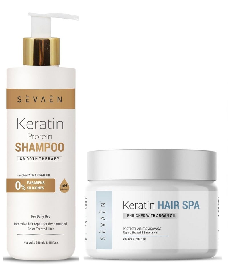Sevaen Keratin Shampoo And Hair Spa Cream,For Frizz-Free hair up to 72 hours & Salon-like smooth at home.Combo Pack - Image 1