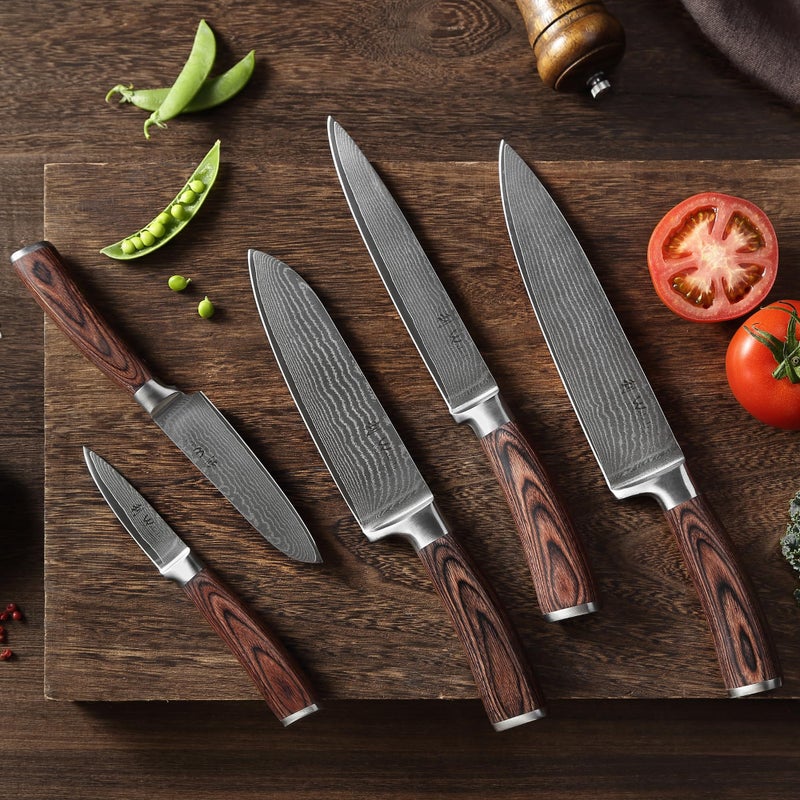 Wakoli Damascus Kitchen Knife Set  5 Piece Professional Chef Knife Set Made From 67 Layers Of Damascus Steel With Vg10 Core  Knives Set For Kitchen With Pakkawood Handles In Wooden Gift Box (Edib) - Image 2