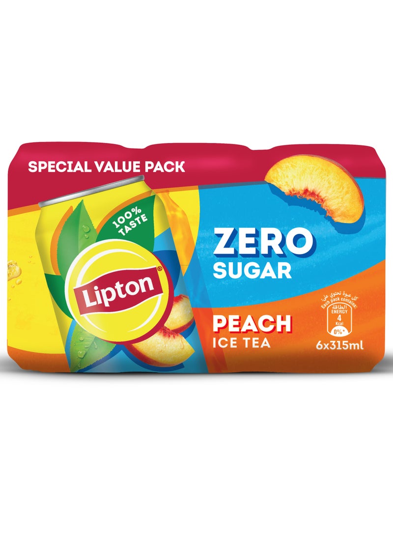 ليبتون علب شاي مثلج بنكهة الخوخ زيرو 6x315مل - Image 1