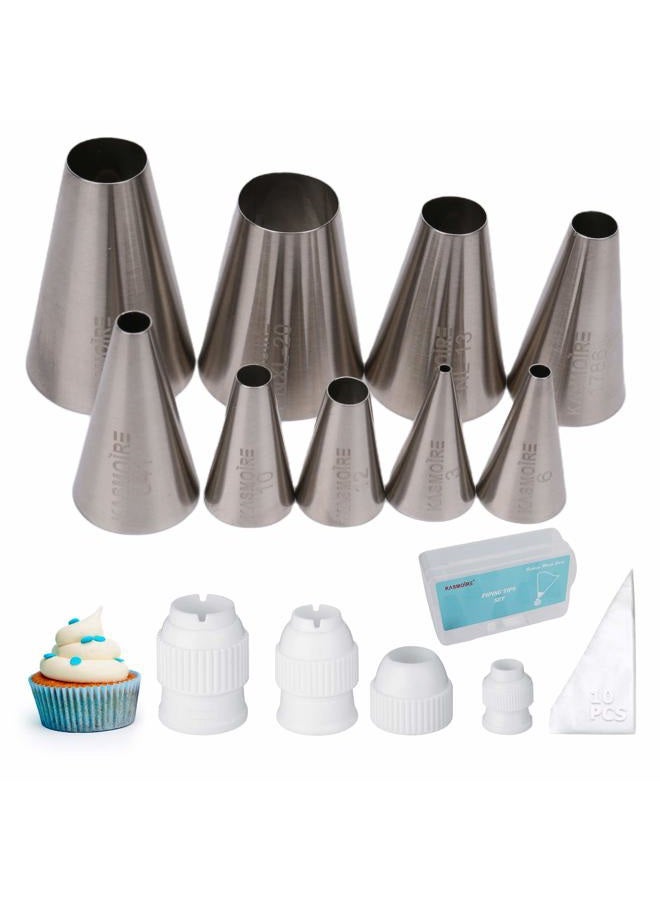 Kasmoire 9 Pcs Round Piping Tip,Macaron Piping Tip,Cake and Cookie Decorating Plain Tube Set - Image 1