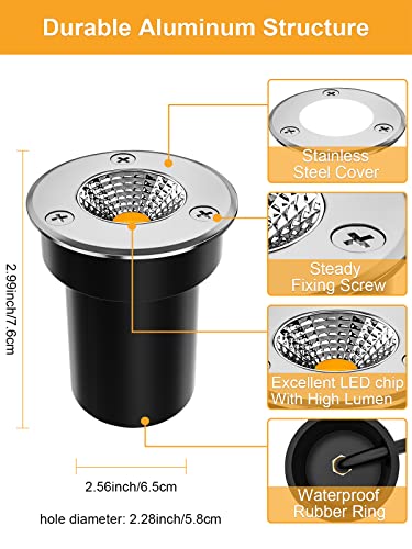 ZUCKEO Low Voltage Landscape Lights 3W LED Well Lights, 12V-24V Landscape Lighting Outdoor In-Ground Light IP67 Waterproof Paver Light for Pathway Deck Step Garden Warm White (2 Pack) - Image 4