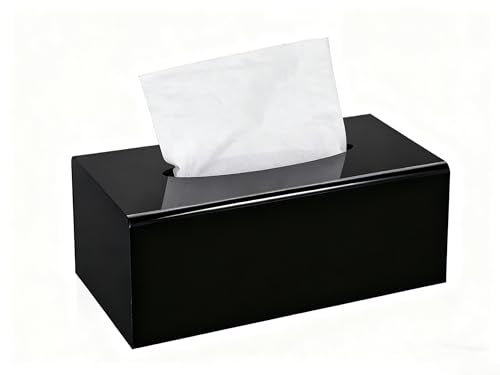 Acrylic Tissue Box Rectangle Disposable Paper Holder with Magnet Locking Bottom for Bathroom Bedroom Countertop Desk Black 25x13x9cm