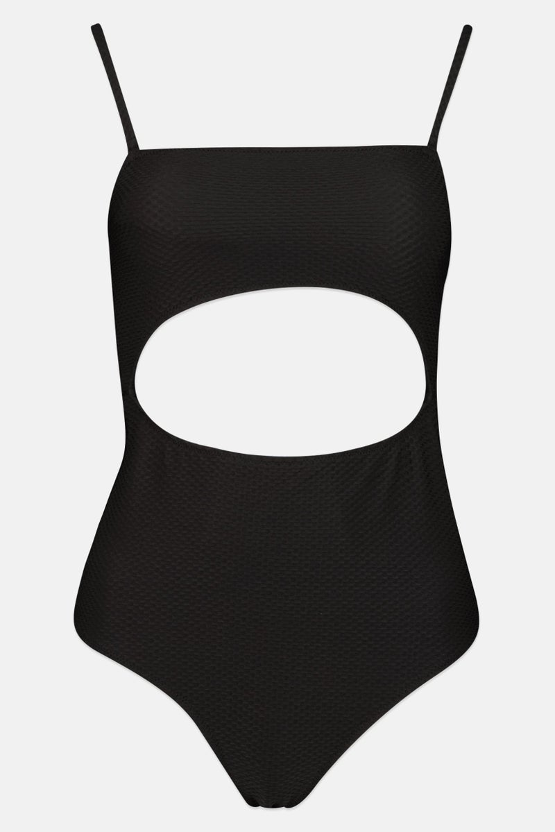 Aerie Women Textured One Piece Swimwear, Black  - Image 2