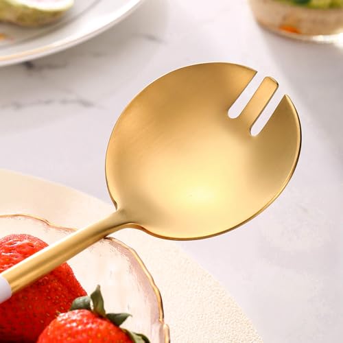 Lemeya White Gold Salad Serving Utensils,Serving Spoons Stainless Steel,2Pcs Long Handle Salad Servers 11.42 Inch,Salad Utensils for Serving,Matte Finish,Dishwasher Safe - Image 5