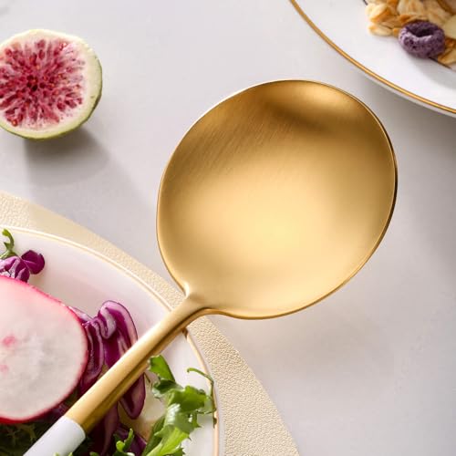 Lemeya White Gold Salad Serving Utensils,Serving Spoons Stainless Steel,2Pcs Long Handle Salad Servers 11.42 Inch,Salad Utensils for Serving,Matte Finish,Dishwasher Safe - Image 4