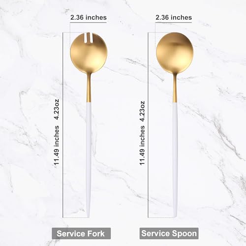 Lemeya White Gold Salad Serving Utensils,Serving Spoons Stainless Steel,2Pcs Long Handle Salad Servers 11.42 Inch,Salad Utensils for Serving,Matte Finish,Dishwasher Safe - Image 2