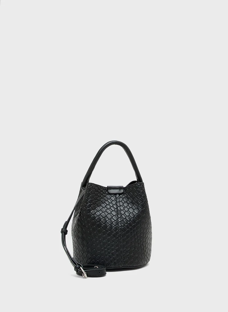 جينجر Textured Shoulder Bag with Strap