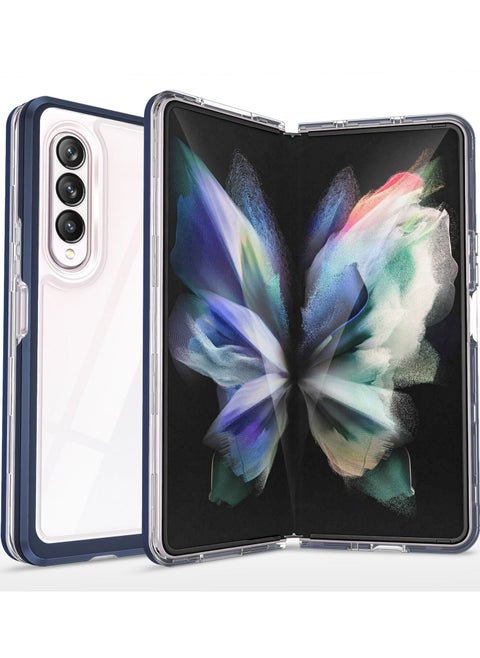 Samsung Galaxy Z Fold 3 Clear Hybrid Case Shockproof Soft TPU Cover with Anti-Drop Hard PC Bumper Blue