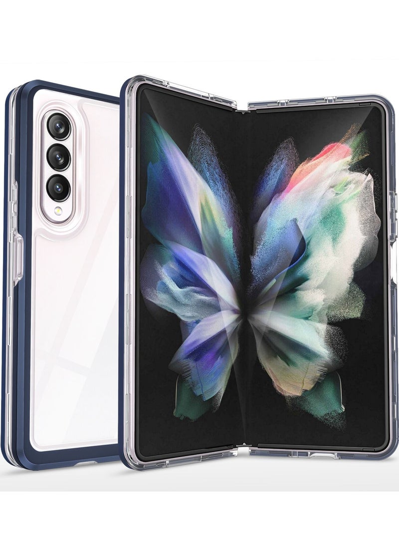CATANES Samsung Galaxy Z Fold 3 Clear Hybrid Case Shockproof Soft TPU Cover with Anti-Drop Hard PC Bumper Blue  - Image 1
