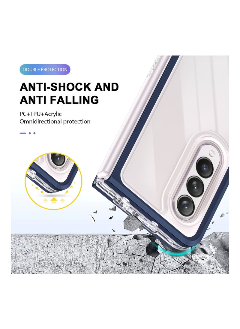 Samsung Galaxy Z Fold 3 Clear Hybrid Case Shockproof Soft TPU Cover with Anti-Drop Hard PC Bumper Blue