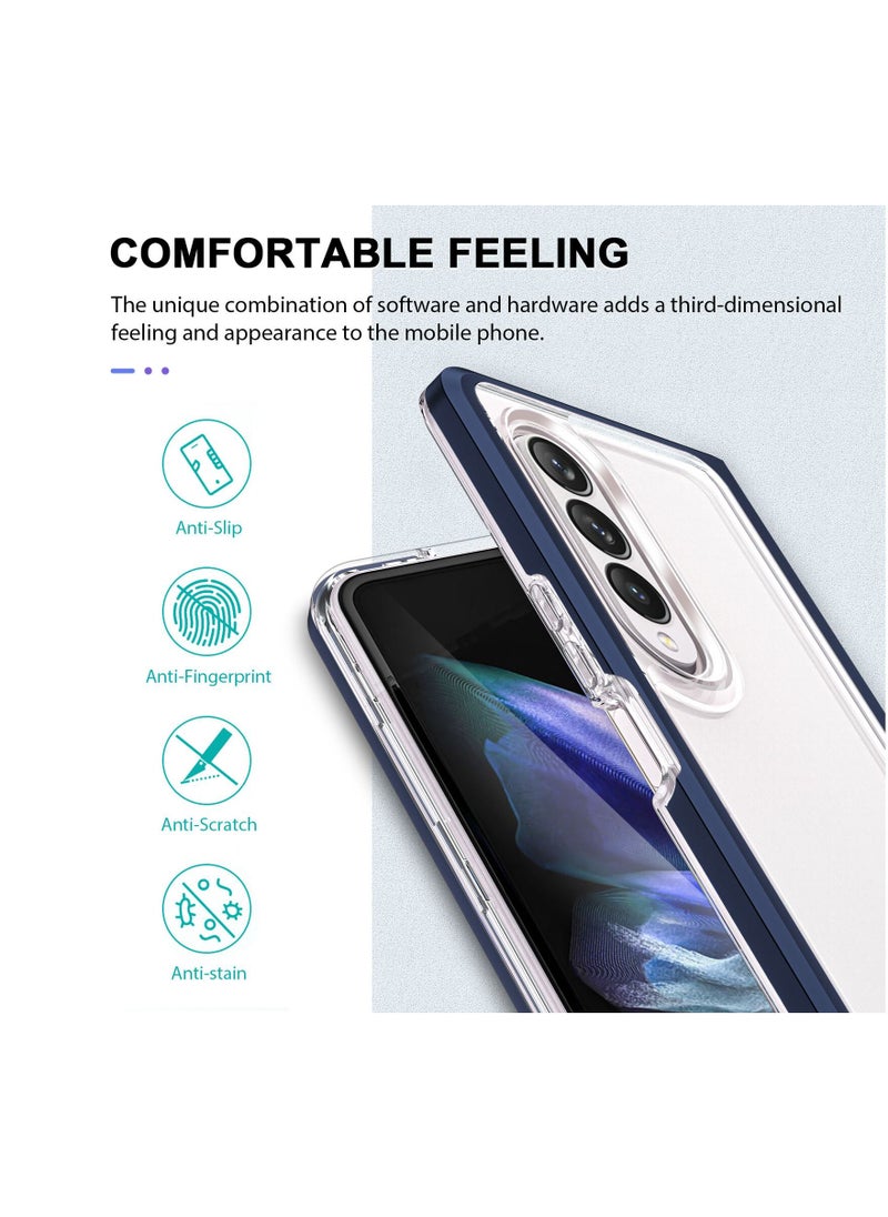 CATANES Samsung Galaxy Z Fold 3 Clear Hybrid Case Shockproof Soft TPU Cover with Anti-Drop Hard PC Bumper Blue  - Image 3