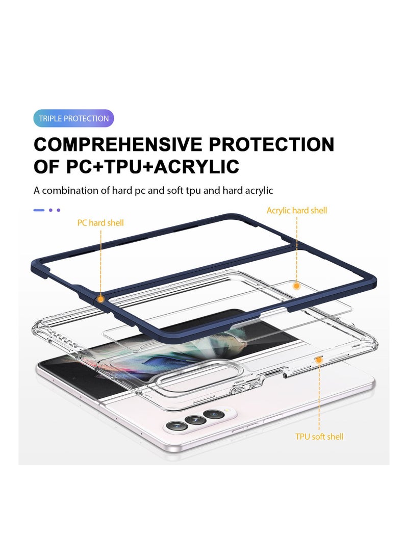 CATANES Samsung Galaxy Z Fold 3 Clear Hybrid Case Shockproof Soft TPU Cover with Anti-Drop Hard PC Bumper Blue  - Image 2