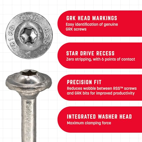 GRK Fasteners RSS 305 Stainless Steel 5/16 x 4 Inch, Structural Outdoor Screws, 400 PCS, Extreme Corrosion Resistant, Pool & Decking Screws, Star Drive Recess, Steel - Image 2
