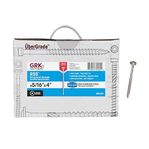 GRK Fasteners RSS 305 Stainless Steel 5/16 x 4 Inch, Structural Outdoor Screws, 400 PCS, Extreme Corrosion Resistant, Pool & Decking Screws, Star Drive Recess, Steel - Image 1