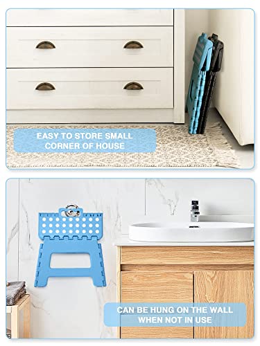 Dyforce كرسي خطوة قابل للطي من دايفورس 9 بوصة، كرسي خطوة للأطفال، كراسي خطوة قوية للبالغين، كراسي قدم مدمجة، كرسي خطوة خفيف الوزن للأطفال في المطبخ، الحمام، يتحمل حتى 300 رطل (أزرق) - Image 2