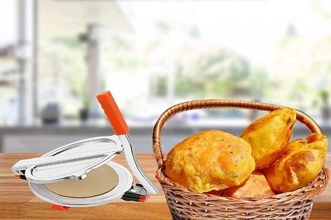 KRUPASAGAR KRUPASAGAR MART Steel Puri Maker Press Machine with Handle Manual Stainless Steel Roti Press PapadKhakhraChapati Maker with pre Fitted Handle  - Image 2