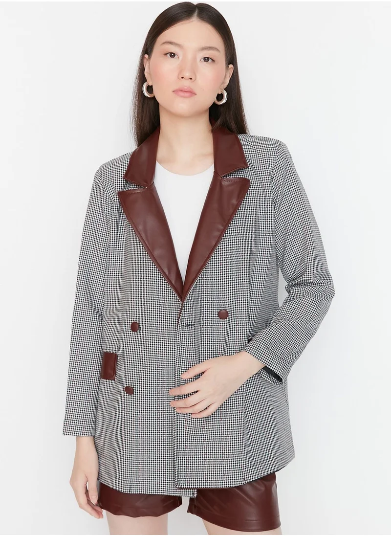 trendyol Gingham Double Breasted Blazer