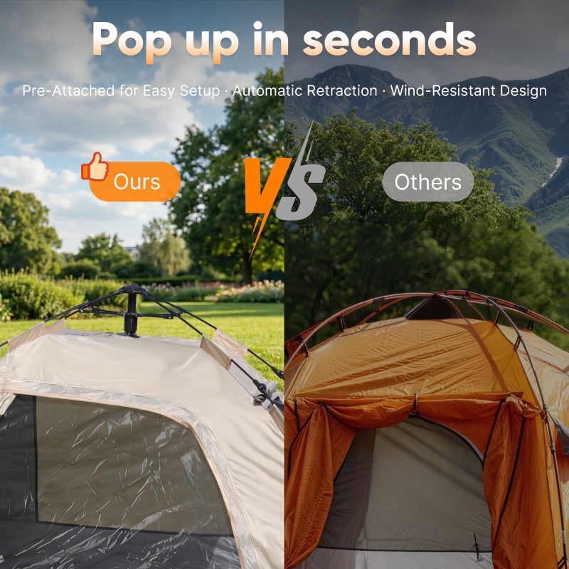 Golabs CT3 2 Person Instant Camping Tent, 1-Minute Setup by Pre-Attached Pole, 4 Side Mesh & Door Ventilation, Lightweight 4.8lbs Portable Design with Carry Bag, Inner Storage Pockets & Hooks for Park - Image 4