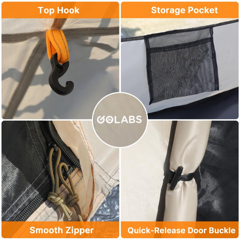 Golabs CT3 2 Person Instant Camping Tent, 1-Minute Setup by Pre-Attached Pole, 4 Side Mesh & Door Ventilation, Lightweight 4.8lbs Portable Design with Carry Bag, Inner Storage Pockets & Hooks for Park - Image 5