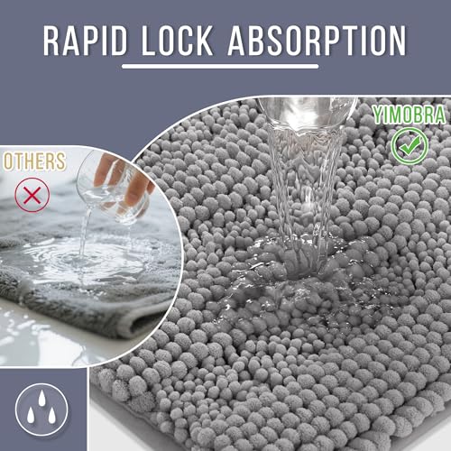 Yimobra Bathroom Rug Mat, Non Slip and Super Absorbent Bath Mat, Machine Washable Quick Dry, Ultra Plush Chenille Shower Rugs for Bathroom Floor Sink Tub and Shower Outside, Gray, 24 x 17 - Image 4