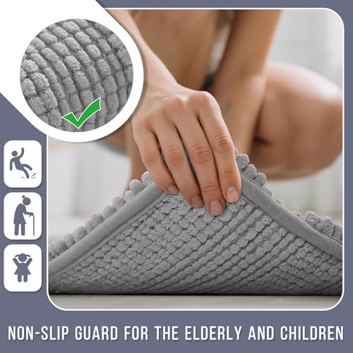 Yimobra Bathroom Rug Mat, Non Slip and Super Absorbent Bath Mat, Machine Washable Quick Dry, Ultra Plush Chenille Shower Rugs for Bathroom Floor Sink Tub and Shower Outside, Gray, 24 x 17 - Image 5